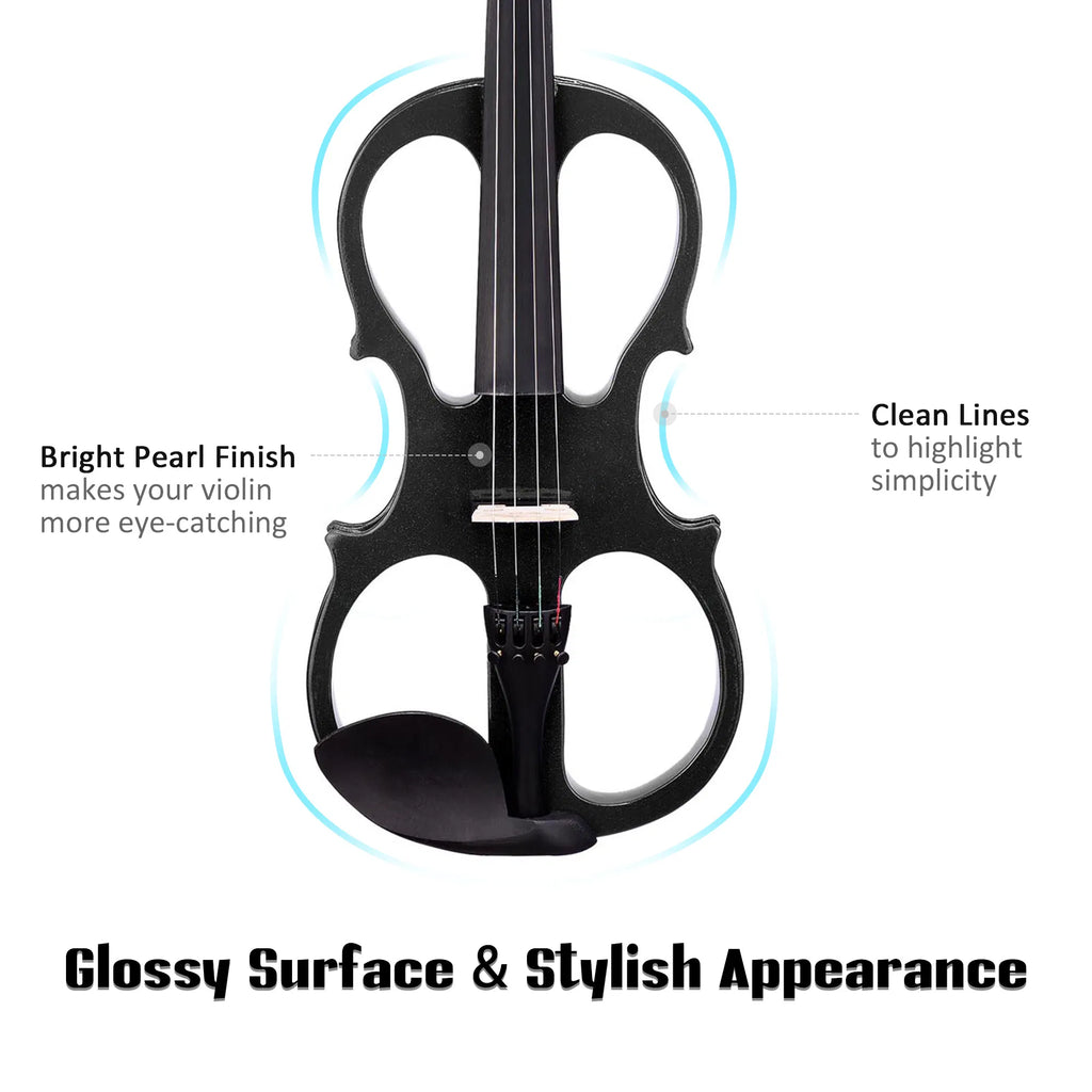 Full-Size 4/4 Electric Violin Kit with Case, Bow and Headphones, Black