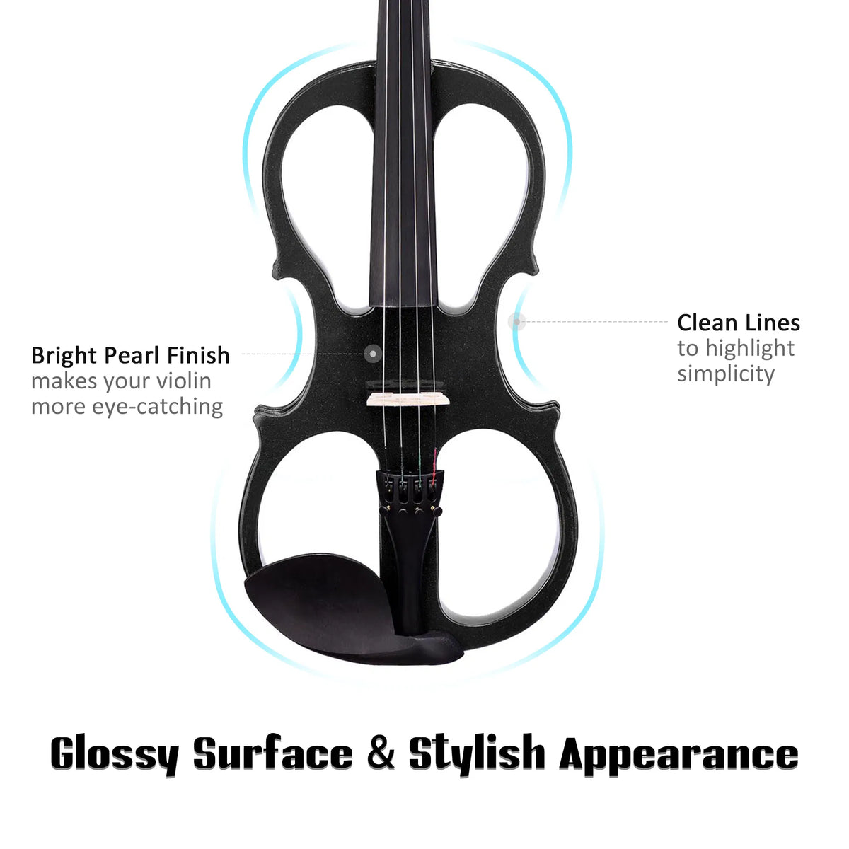 Full-Size 4/4 Electric Violin Kit with Case, Bow and Headphones, Black