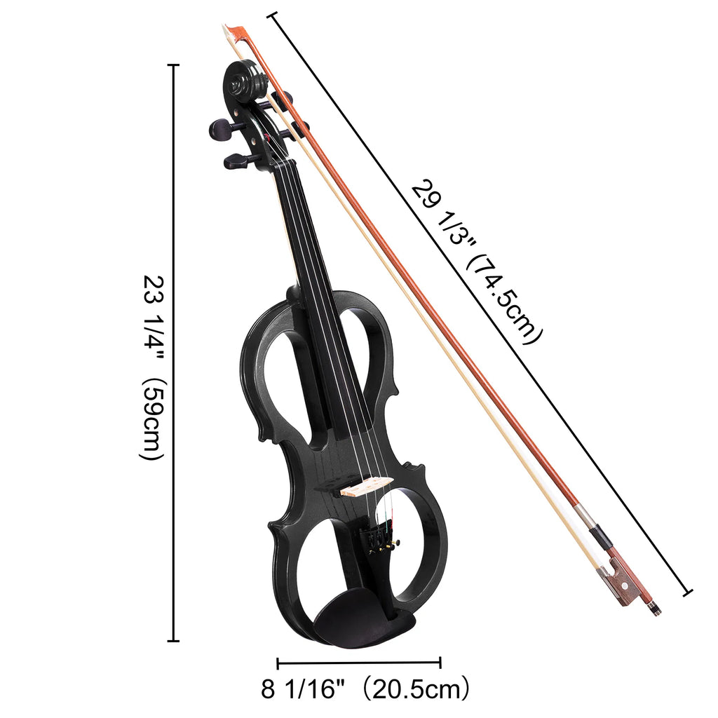 Full-Size 4/4 Electric Violin Kit with Case, Bow and Headphones, Black