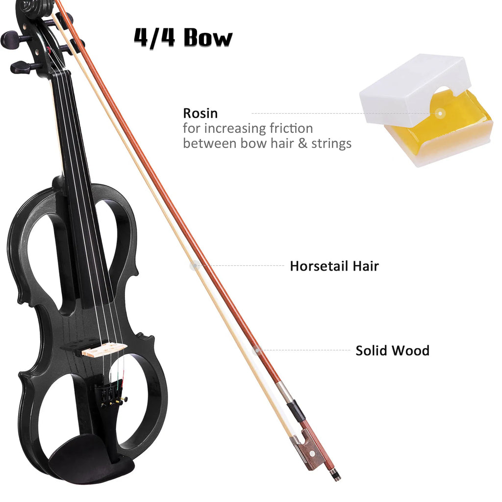 Full-Size 4/4 Electric Violin Kit with Case, Bow and Headphones, Black