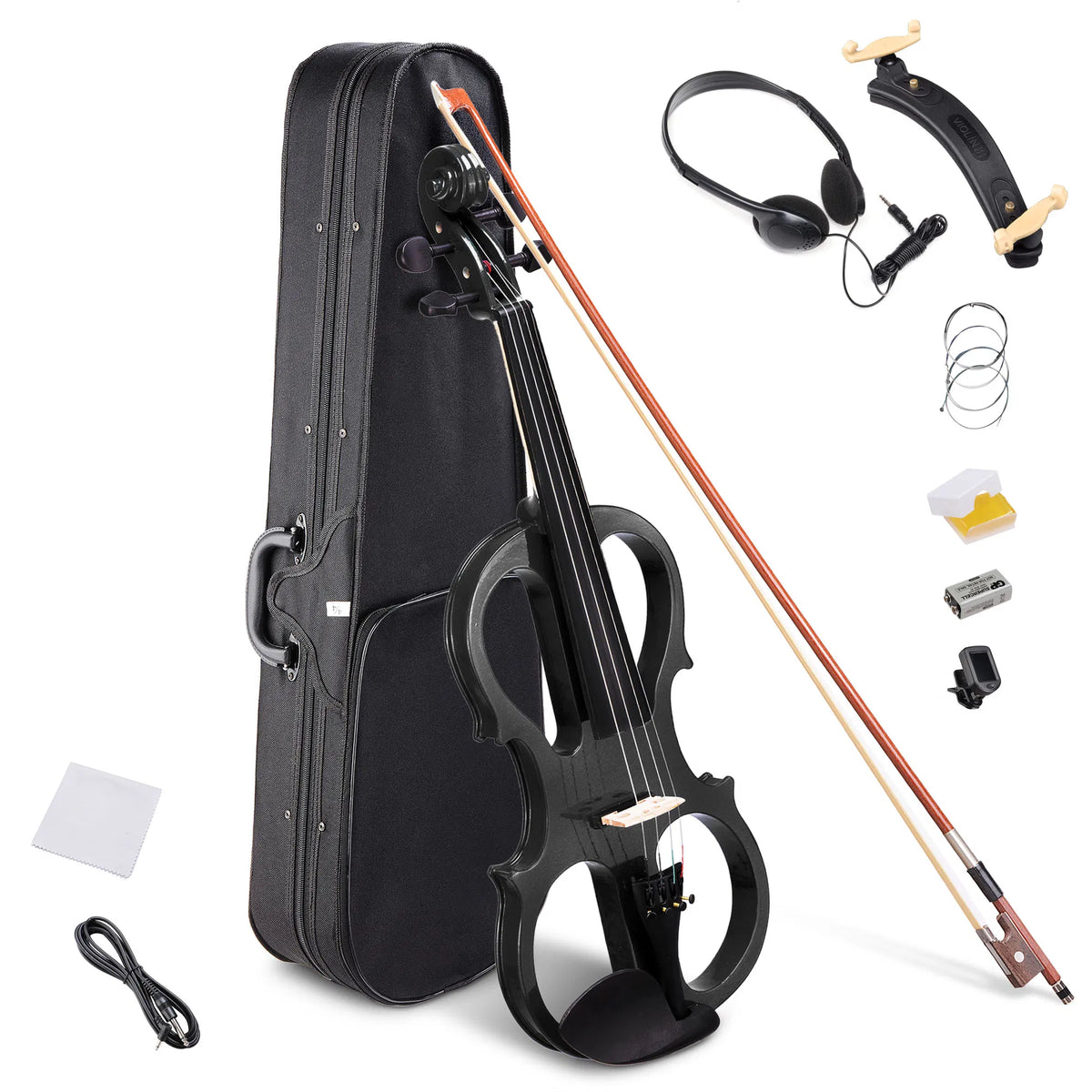 Full-Size 4/4 Electric Violin Kit with Case, Bow and Headphones, Black