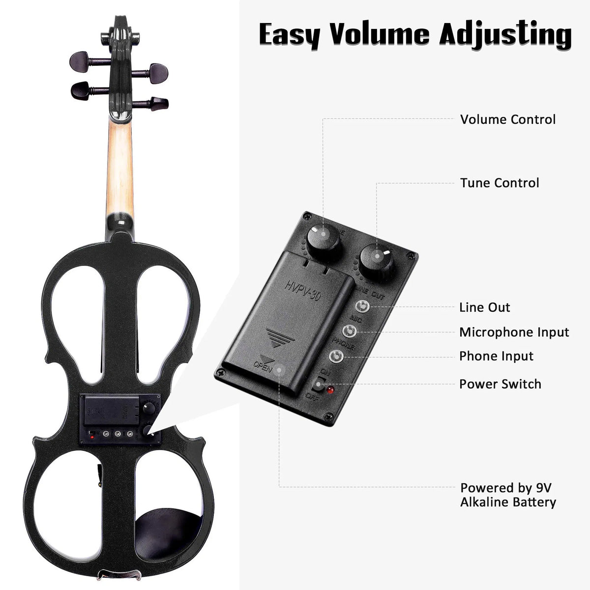 Full-Size 4/4 Electric Violin Kit with Case, Bow and Headphones, Black