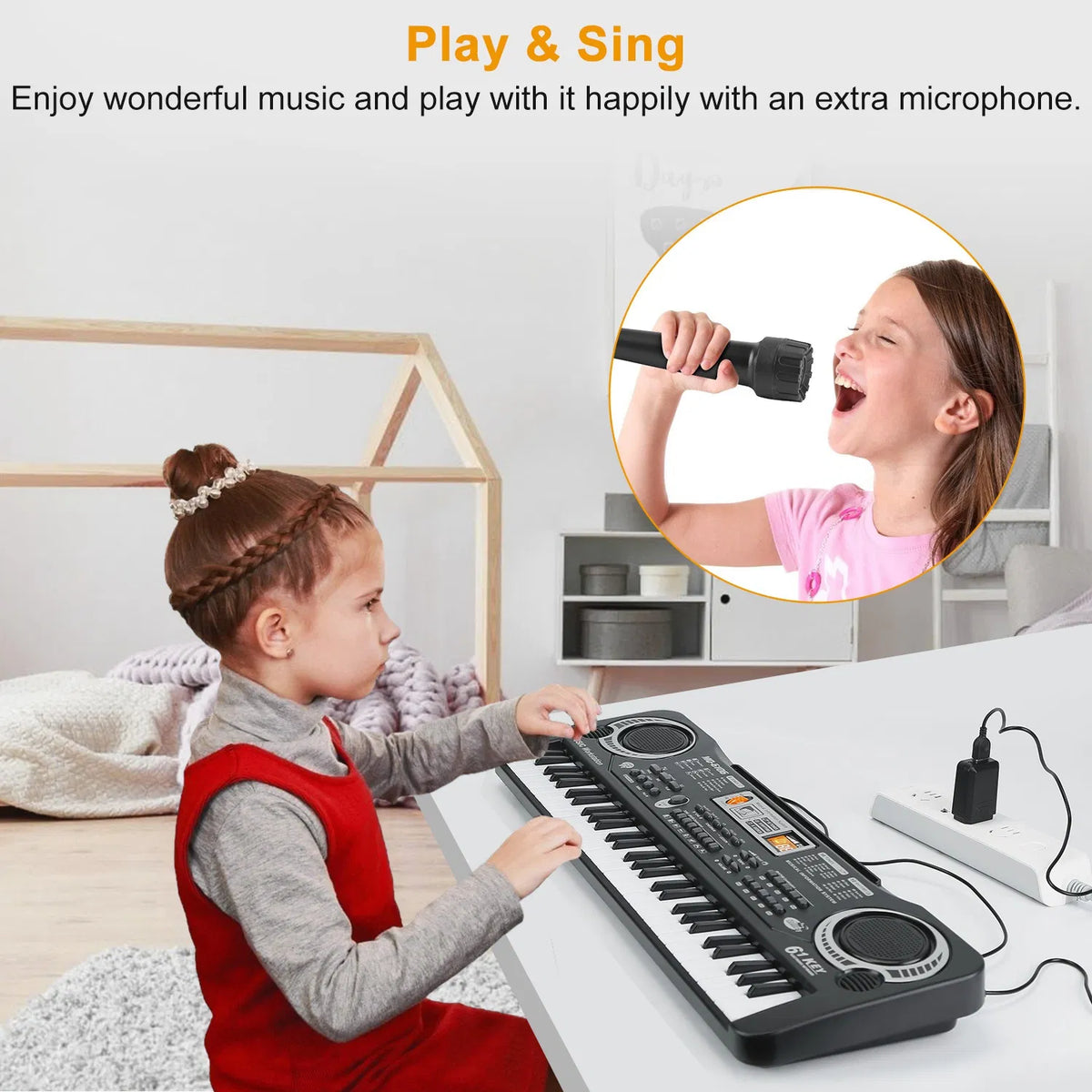 61-Key Electronic Keyboard Piano for Kids with Microphone