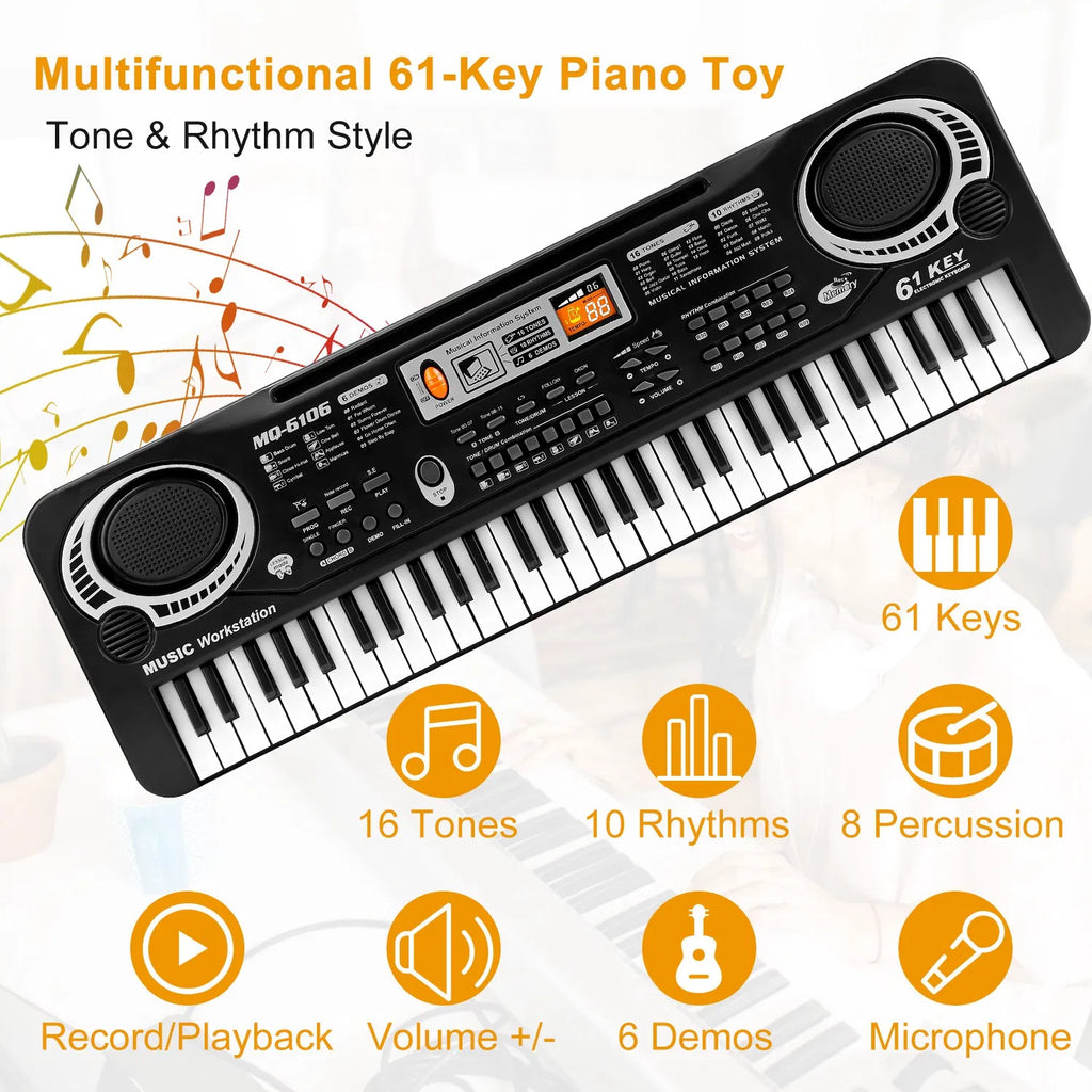 61-Key Electronic Keyboard Piano for Kids with Microphone