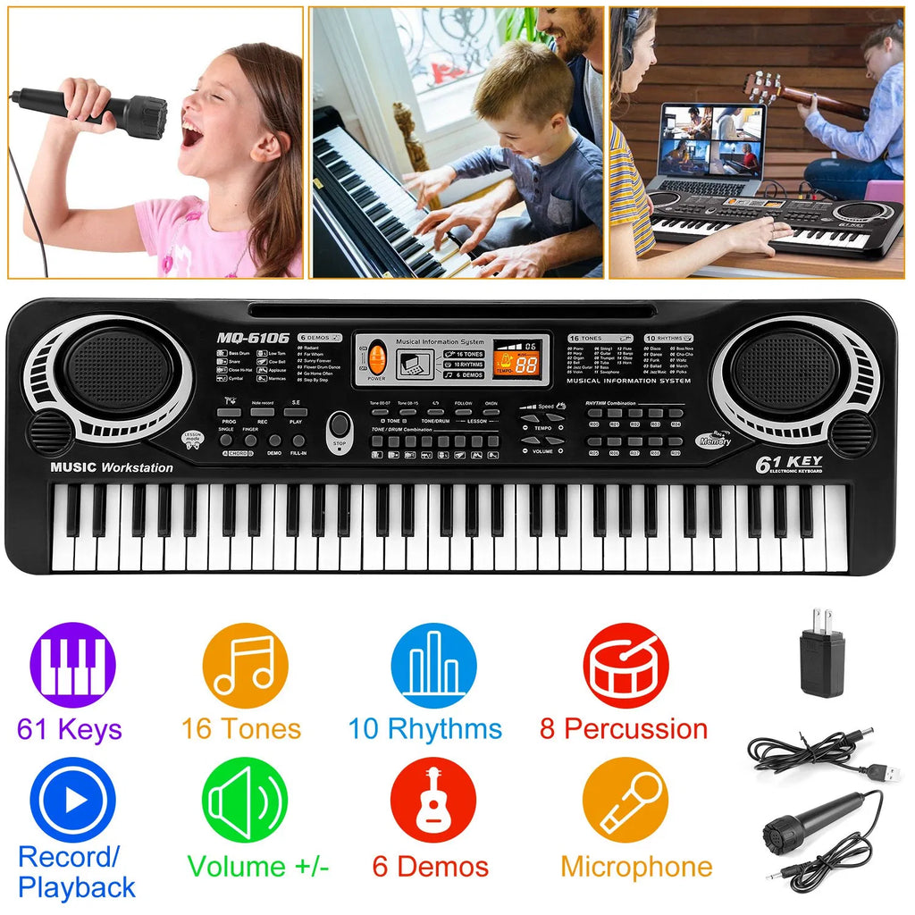61-Key Electronic Keyboard Piano for Kids with Microphone