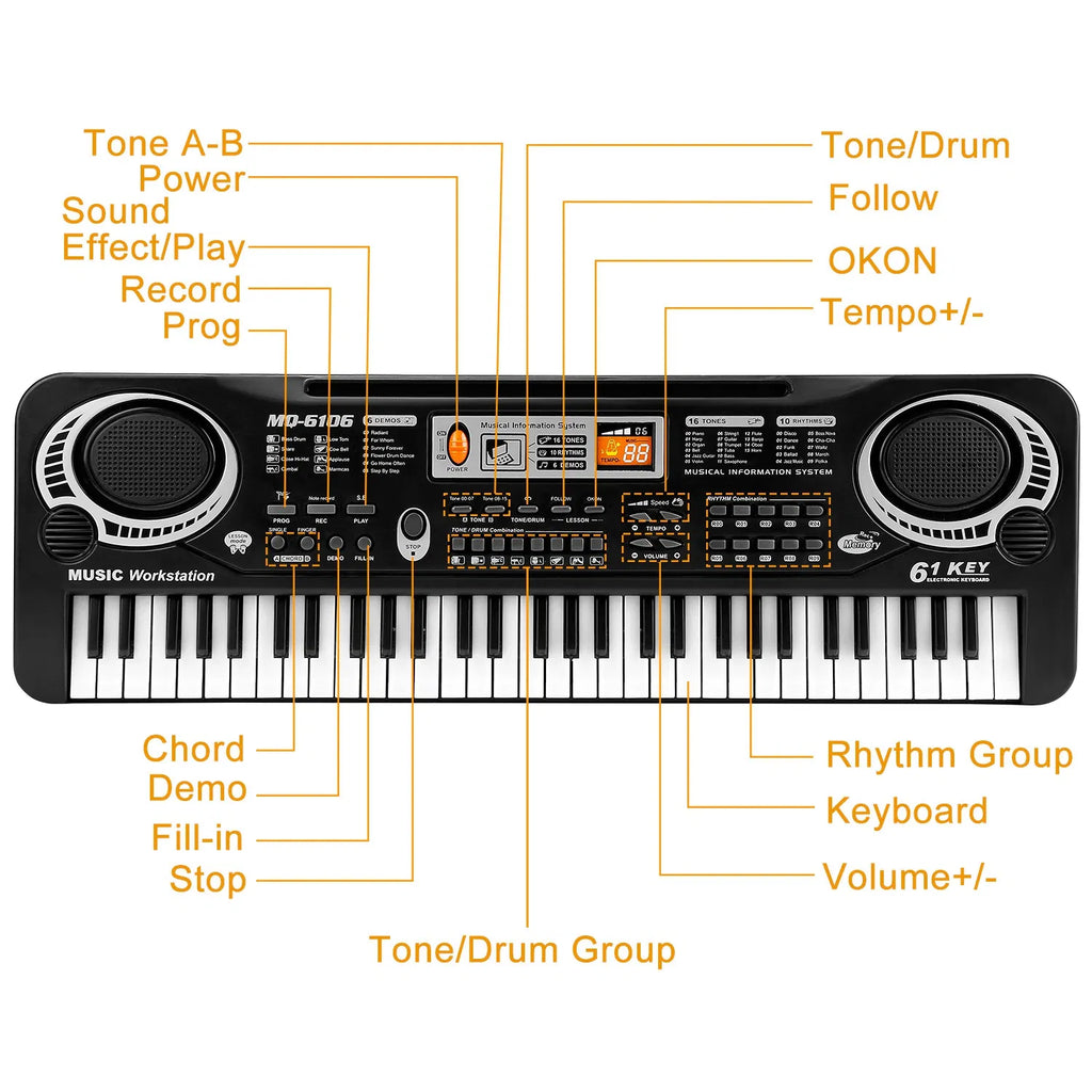 61-Key Electronic Keyboard Piano for Kids with Microphone
