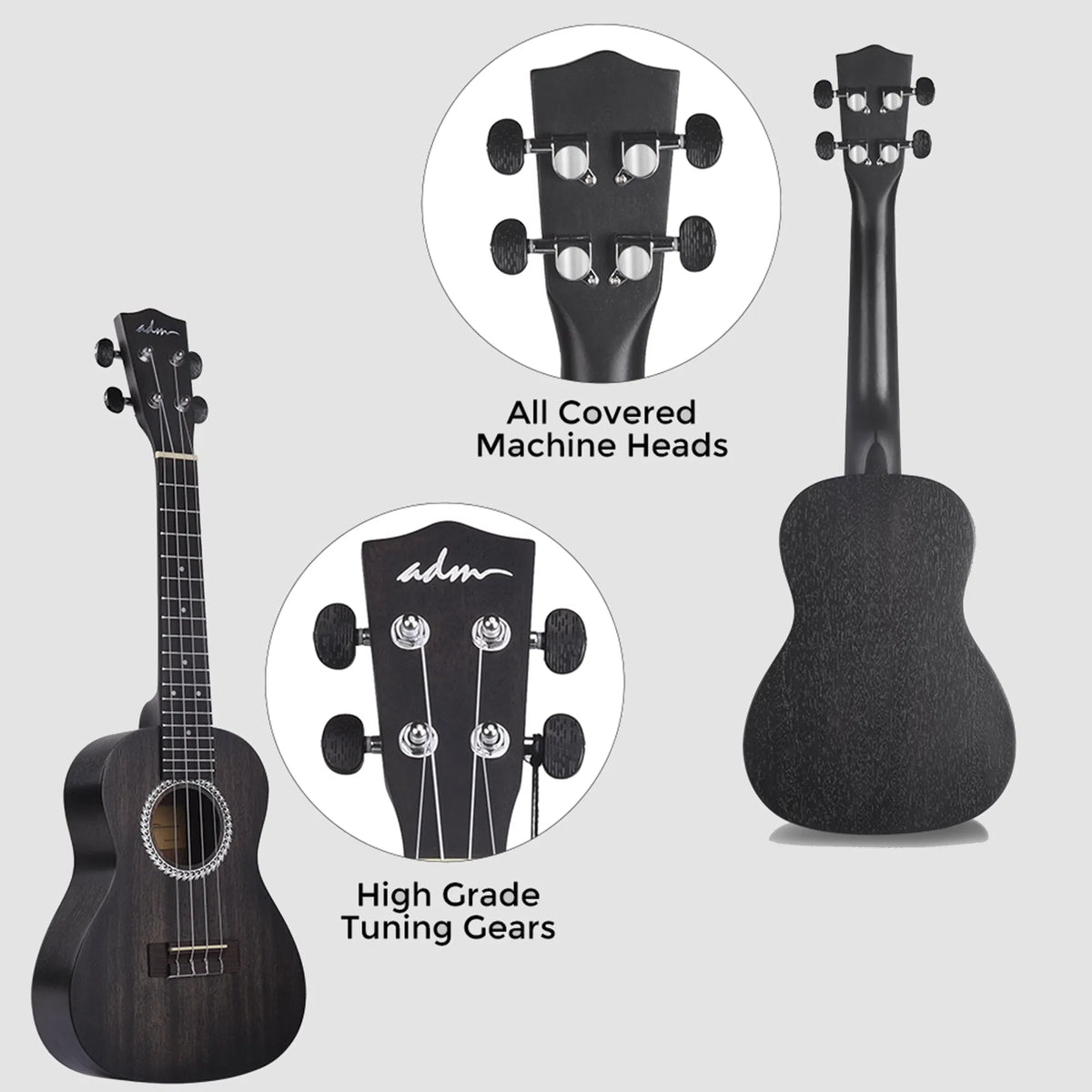 23-Inch Concert Mahogany Ukulele Starter Kit, Matte Black