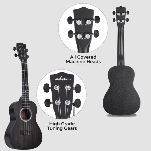 23-Inch Concert Mahogany Ukulele Starter Kit, Matte Black
