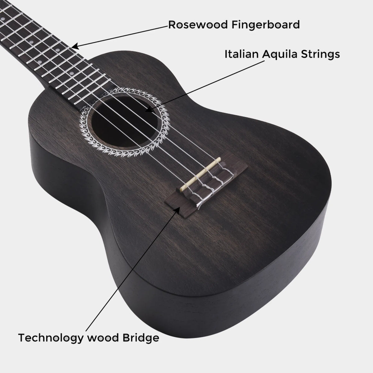 23-Inch Concert Mahogany Ukulele Starter Kit, Matte Black