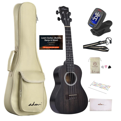 23-Inch Concert Mahogany Ukulele Starter Kit, Matte Black