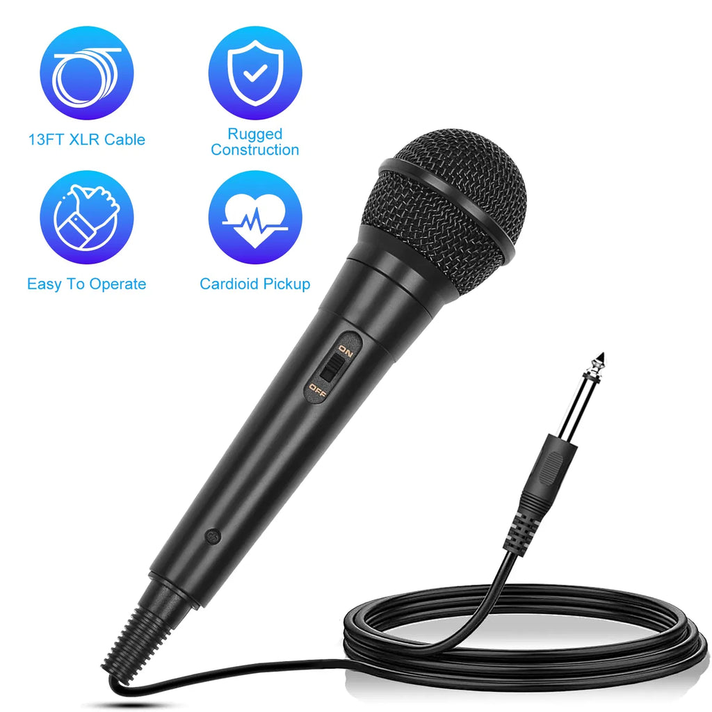 Wired Dynamic Vocal Microphone with On/Off Switch and 13 ft Cable
