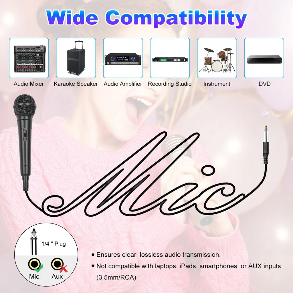 Wired Dynamic Vocal Microphone with On/Off Switch and 13 ft Cable