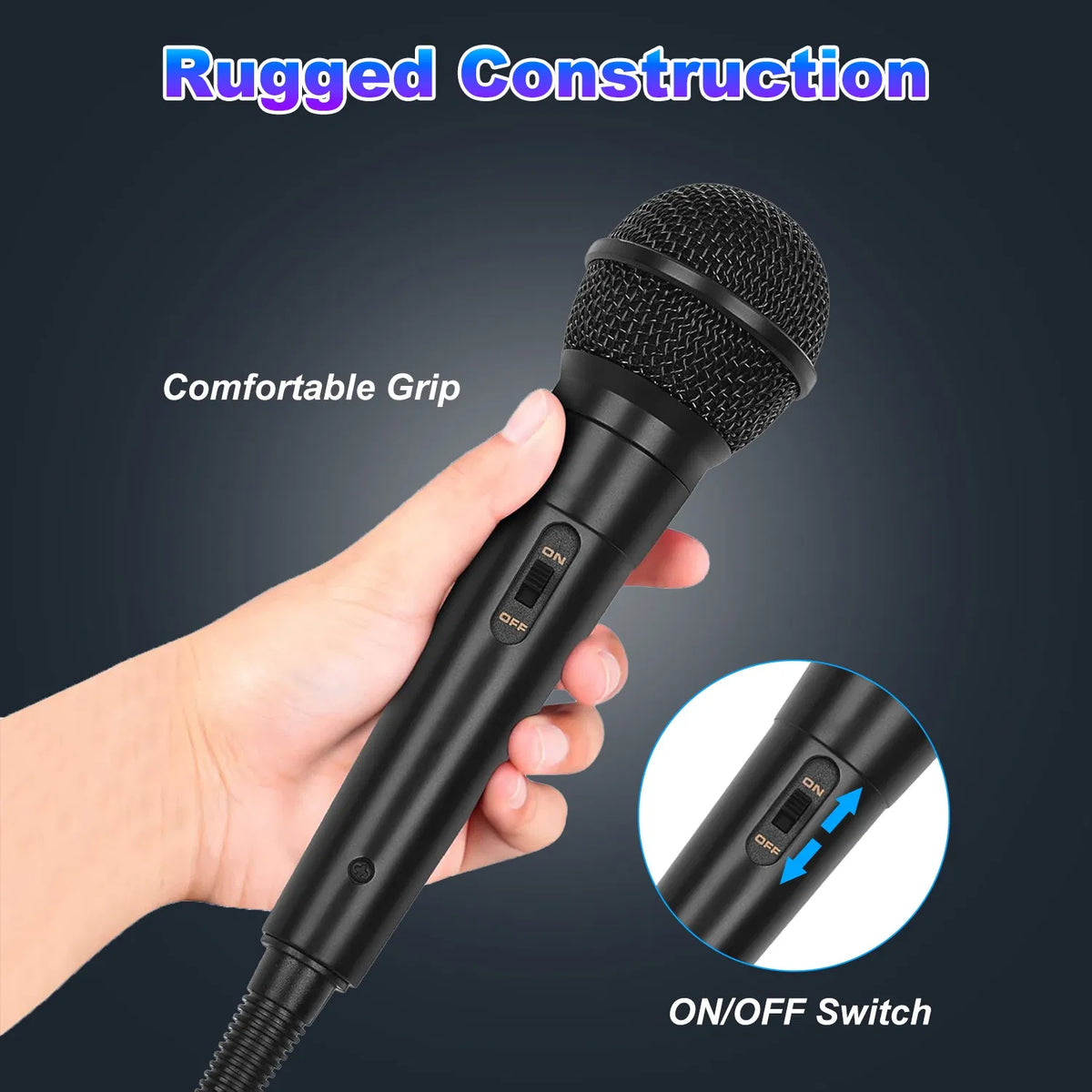 Wired Dynamic Vocal Microphone with On/Off Switch and 13 ft Cable